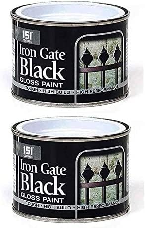 PEBBLE HUG 2x 180ml Black Gloss Paint for Iron Gate, Metal gates Tough & Durable Glossy Finish 151 Coatings Paint Tin, Hard Drying, Hard Built, Easy To Use
