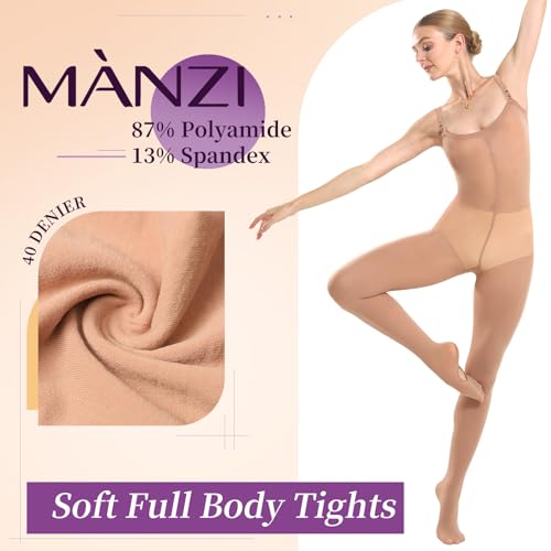 MANZI Full Body Dance Tights for Women Nude Ballet Leotard Convertible with Adjustable Straps Soft Semi Opaque Adult Tights3