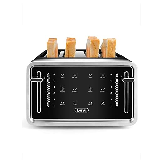 Gevi Toaster 4 Slice,Led Display Touchscreen Bagel Toaster with Dual Control Panels of Bagel/Reheat/Defrost/Cancel/Toasting One Slice/Longer Function,6 Shade Setting