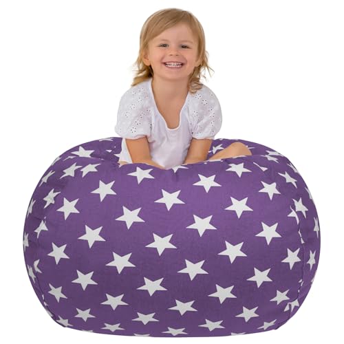 Aubliss Stuffed Animal Storage, Canvas Bean Bag Chairs Cover, Medium 32" Kids Toy Storage Organizer for Blankets Towels Clothes