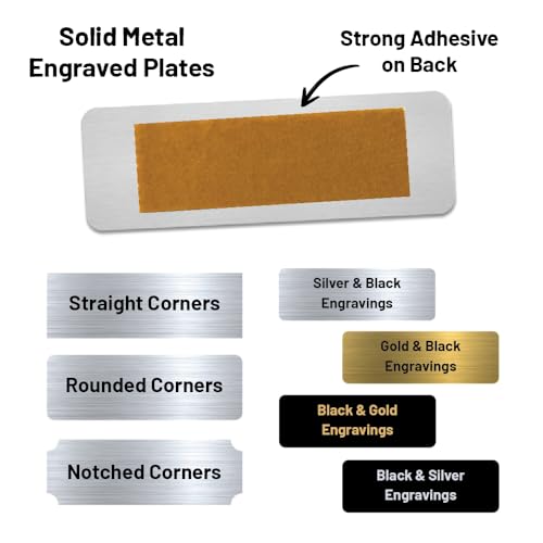 Image of Custom Engraved Name Plates with Adhesive, Made in The USA, Personalized Pet Urn, Memorial Plaque, Picture Frame, Art Tag, Flag case (Gold Plate /Black Text, 1x3 Inch)