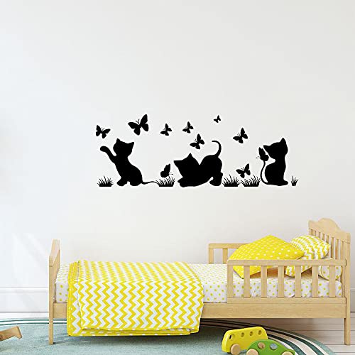 Vinilo Decorativo Infantil Gato Silueta Atrapando Mariposa miniatura 5
