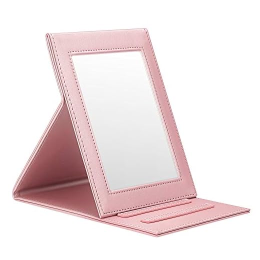 Fintie Portable Folding Vanity Makeup Mirror, Slim PU Leather Folding Compact Makeup Tabletop Travel Cosmetic Mirror with Standing - Rose Gold