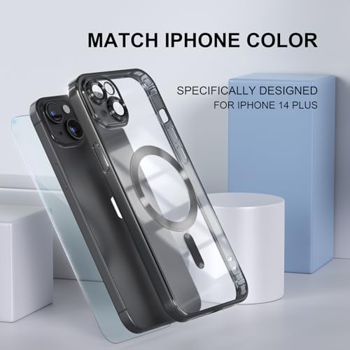 Image of Misea Magnetic for iPhone 14 Plus Case Compatible with MagSafe Black | [Never Yellowing] [Military Drop Protection] Full Camera Lens Protector Plating Soft Clear Phone Case for Women, Black