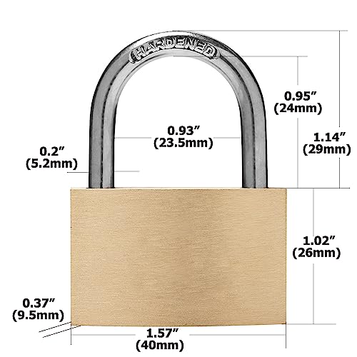 Image of Thin Solid Brass Keyed Padlock Keyed Different Locks-40mm-12pack