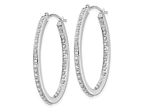 Accent Diamond Oval Hinged Hoop Earrings In 14K White Gold (1 1/3 Inch) #TOP2