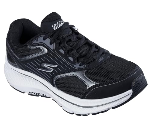 Skechers Tenis Go Run Consistent 2.0 para Mujer, Piel Negra con Ribete metálico y Ribete Blanco, 38 EU