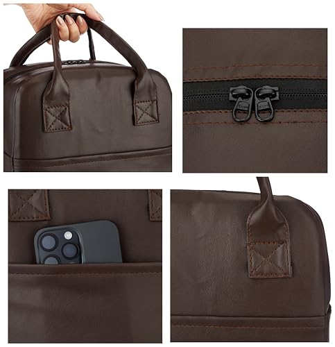 Image of Amazon Basics Artificial Leather Medium Lunch Bag | Leakproof, Stylish & Organized for Office, School, College & Travel