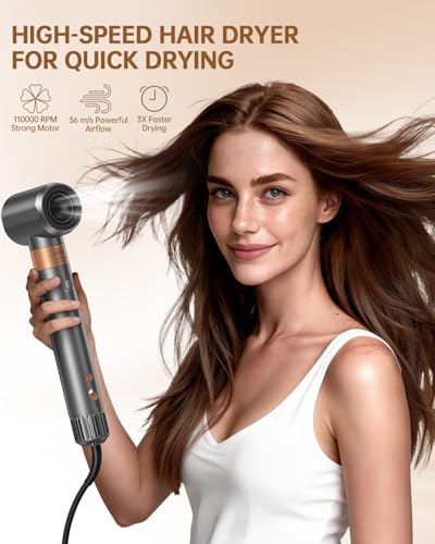 Image of Hot Air Brush Hair Styler, 6 in 1 Hair Dryer Brush Auto Wrap Curlers Frizz-Free Styling Tool for All Hair Types Fast Drying, Curling, Smoothing, Volumizing & Straightening with Negative Ion