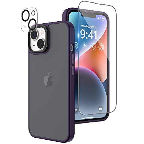 Coque antichoc iPhone 14 violet nuit avec protection écran et objectif caméra intégrée