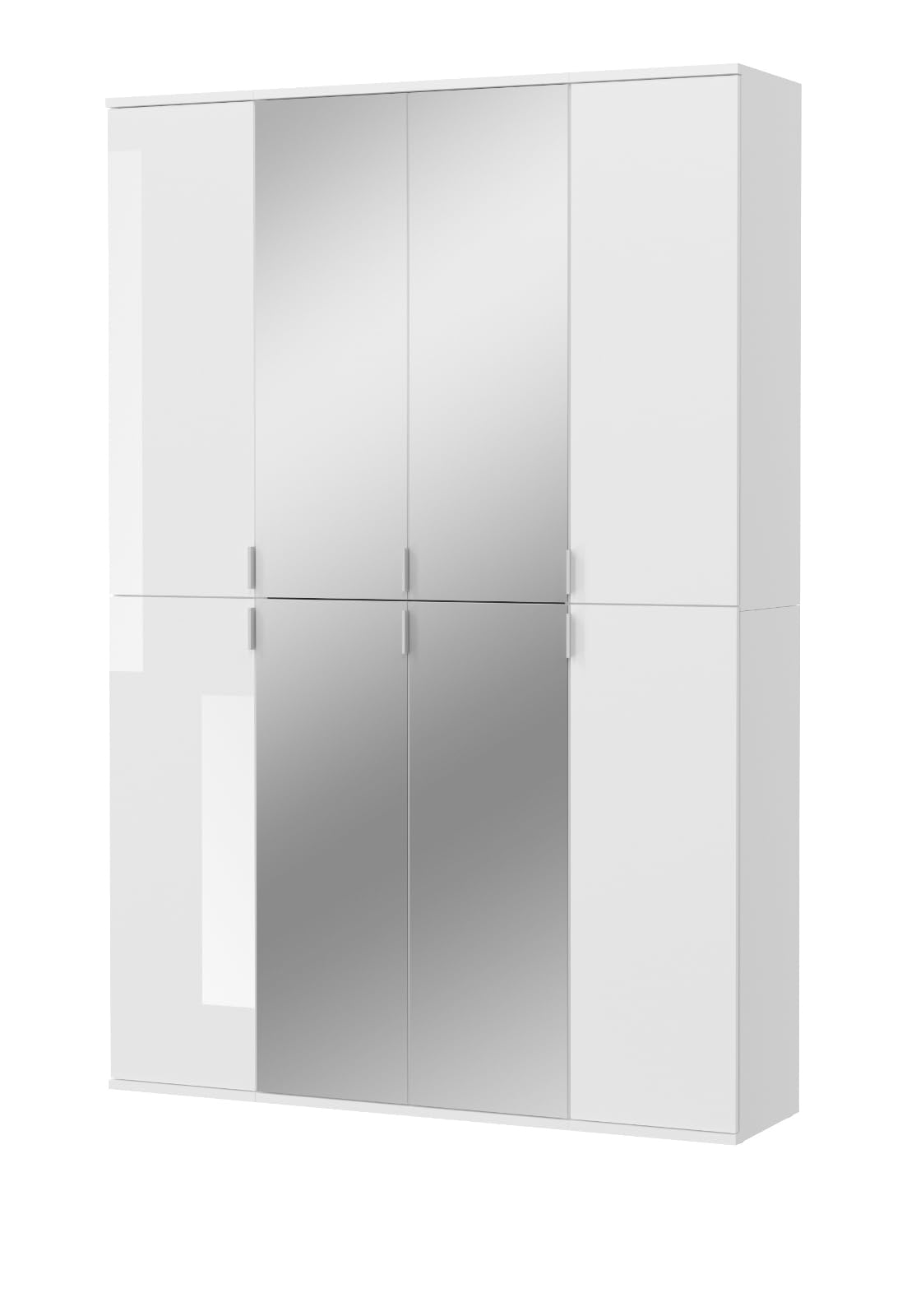 Garderobe und Kleiderschrank weiß Hochglanz viel Stauraum 15 Fächer Mehrzweckschrank mit Spiegeltür 122 x 193 cm SystemX