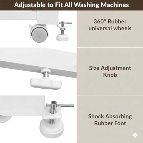 Image of CARE N TOUCH Adjustable Washing Machine Stand with Wheels | Front & Top Load 7kg-10kg | Fridge & Cooler Stand | Anti-Vibration Rust-Proof Metal Base | Up to 170 KG White