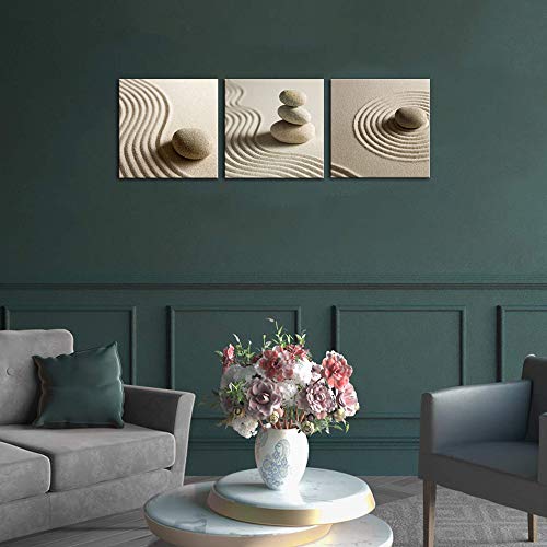 Artsbay 3 Piece Canvas Wall Art Zen Stone And Sand Giclee Print Artwork Calm Peaceful Still Life Picture Painting Modern Spa Room Wall Poster Decor Framed For Home Office Bedroom Bathroom Decoration #TOP4
