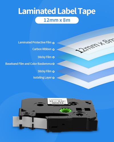 5PK Tze-231 PTH110 D210 Label Maker Tape 12mm Compatible with Brother P Touch Label Tape 12mm Tze231, Compatible for Brother P-Touch PT-D200 D220 D400AD H110 H200BP D600 1230, Tze  image 8