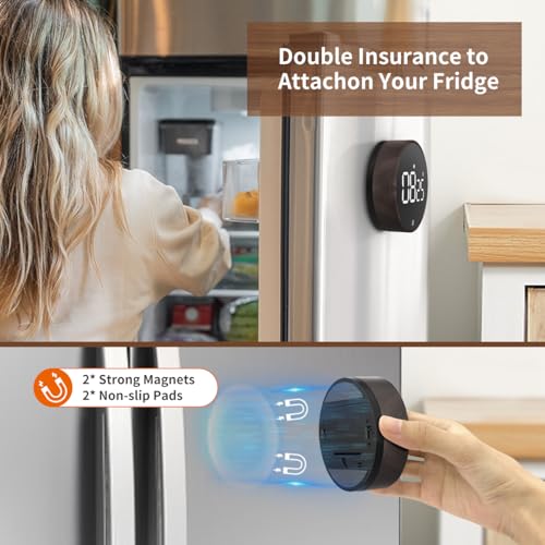 VOCOO Digital Kitchen Timer - Magnetic Countdown Countup Timer with Large LED Display Volume Adjustable, Easy for Cooking and for Seniors and Kids to Use (Deep Woodgrain)