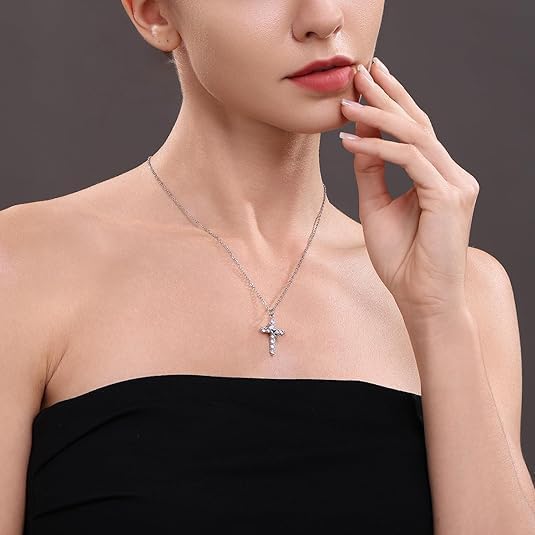 Crown Cross Necklace for Women,Crown Cross Pendant Necklace Simple Cubic Zirconia Necklaces Faith Cross Jewelry First Communion Necklace - Image 3