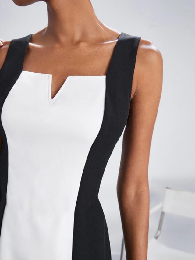 Image of Selvia Women's Midi Knitted & Dyed Sleeveless Lycra Square Neck Casual Dress