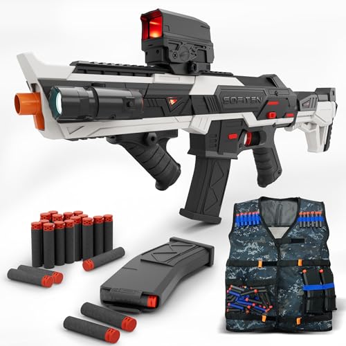 SOFITEN Electric Automatic Toy Gun Rifle Foam Dart Sniper Blaster with Adjustable Scope, Tactical Vest, Two Shooting Modes, Birthday Christmas...