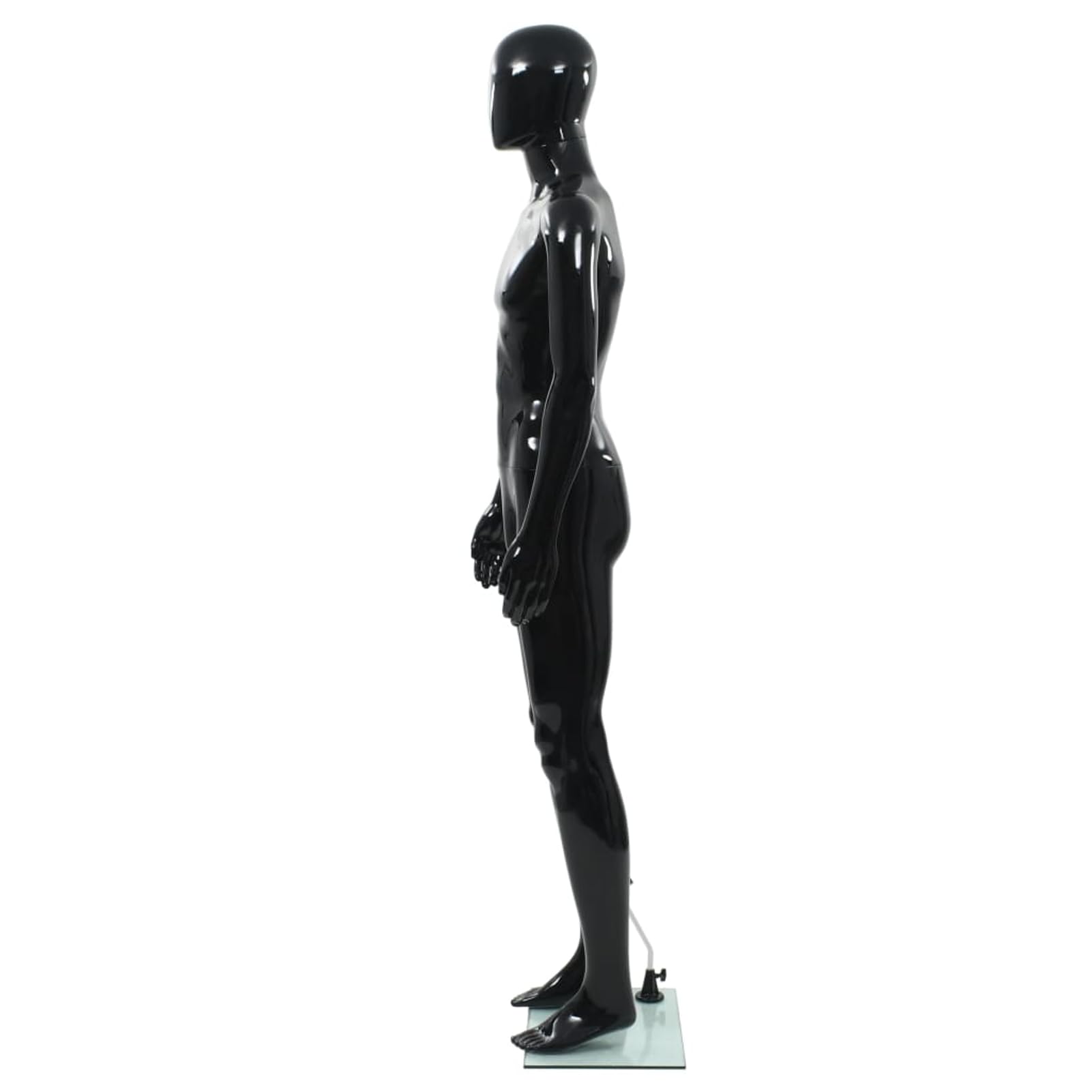 Männliche Schaufensterpuppe mit Glassockel, Hochglanz-Schwarz, 185 cm, Polypropylen, drehbarer Kopf und bewegliche Arme, zur Präsentation von Kleidung, Perücken und Schuhen in Schaufenstern 142