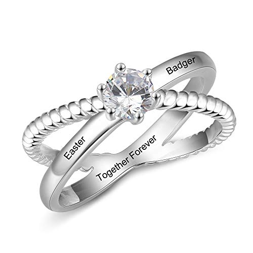 ALBERTBAND Personalized Promise Rings for Her with Simulated Birthstones Cross Infinity Ring Custom Name Rings for Women Couple (7)