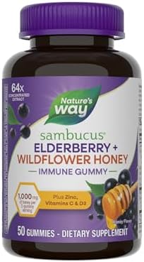 Nature’s Way Sambucus Elderberry + Wildflower Honey Immune Gummy,...