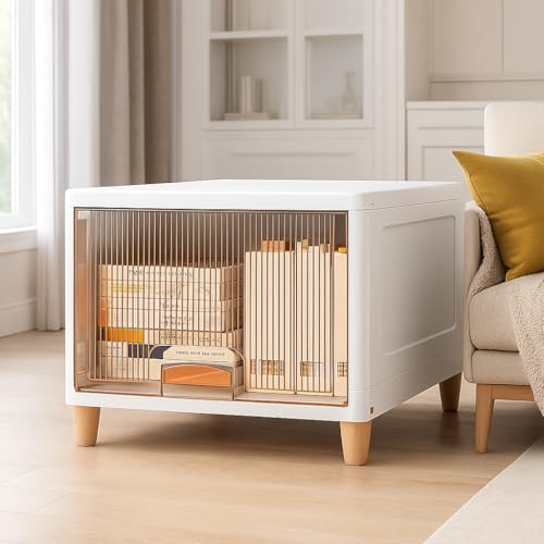 Image of HOMIFLY 1 Tier X-large Plastic Wardrobe for Clothes /Multipurpose Stackable Storage Cabinet /Foldable Space Saving Almirah for Bedroom /Cupboard Organizer for Clothes, Toys, Kitchen(White & Transparent)
