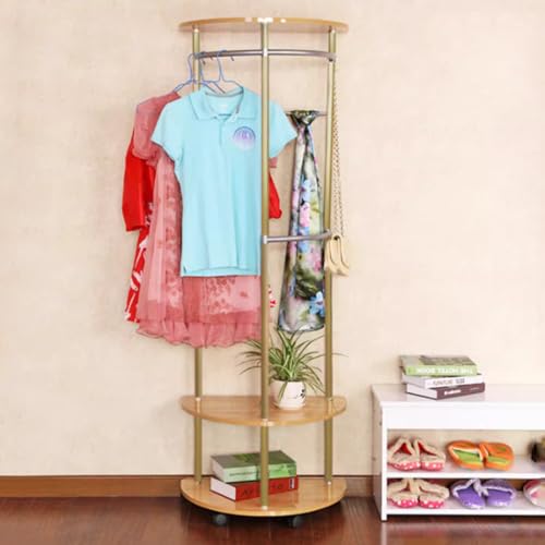 GNYVZXPLQ Rotary Umbrella Drying Rack, Corner Metal Clothing Rack With Wheels 3 Wood Shelves Multicolor 64x174cm/25x69inch(Gold)