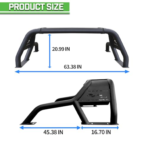 VANGUARD VGRB-1896BK Black Bravo Bed Bar Roll Bar | Compatibble with 14-24 Colorado / 14-24 GMC Canyon / 05-24 Toyota Tacoma