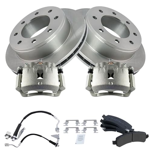 Image of TRQ Rear Brake Pad & Rotor Kit Semi-Metallic Compatible with 2008-2017 Chevrolet Express 2500 2005-2017 Express 3500 GMC Savana 2500 Savana 3500