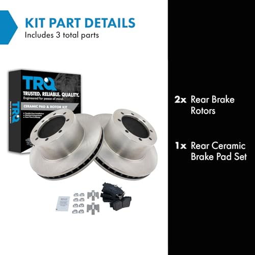Image of TRQ Rear Brake Pad and Rotor Set Ceramic Vented Rotors Compatible with 1994-2004 Ford Mustang