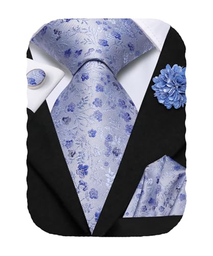 Image of Hi-Tie Men's Silk Ties Formal Woven Classic Necktie Pocket Square Cufflinks Lapel Pin Set Wedding Business