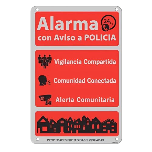 ITALMI® Panneau d'alarme de voisinage fabriqué en aluminium Dibond | Plaque d'alarme pour protéger les communautés et les communautés solitaires.