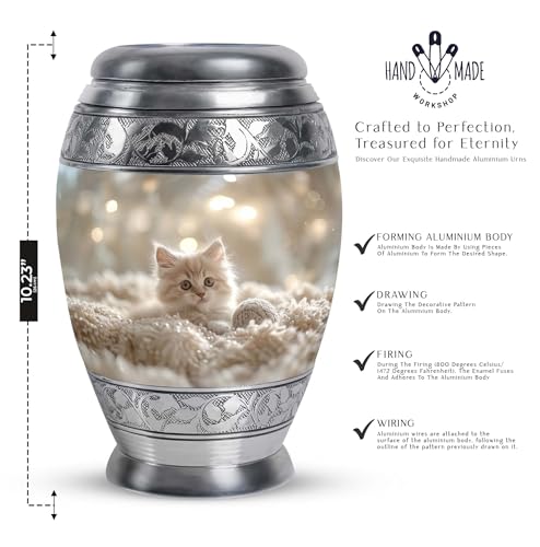 Image of Cat Cremation Urn - 10 Inch - Large Urns for Human Ashes Adult Male Memorial - Memorial Urns for Human Ashes Adult Female with Cats - Kitten Urn for Burial