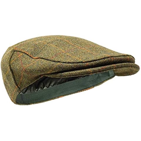 Borges & Scott Woodsman Flat Cap - Fully Waterproof – Yorkshire Tweed – 100% Wool Outer - Juniper Gold Check - 58cm Cover