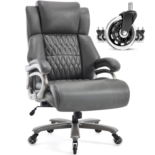 Big and Tall 400lbs Office Chair - Adjustable Lumbar Support Quiet Rubber Wheels Heavy Duty Metal Base, High Back Large Executive Computer Desk, Thick Padded Ergonomic Design for Back Pain