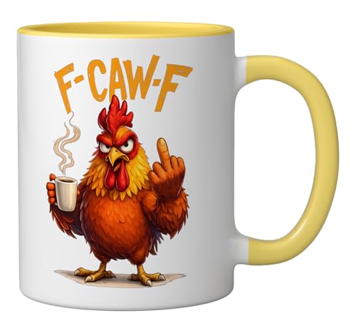 Taza de cerámica F-Caw-F graciosa, 11 onzas, Amarillo/Blanco miniatura 2