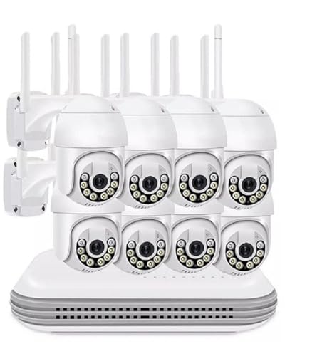 Kit Videosorveglianza Wi-Fi 8 Canali NVR + 8 Telecamere IP Motorizzate 355° Full HD 1080P, Visione Notturna Colori, Audio Bidirezionale, Rilevamento Movimento, Impermeabili IP65