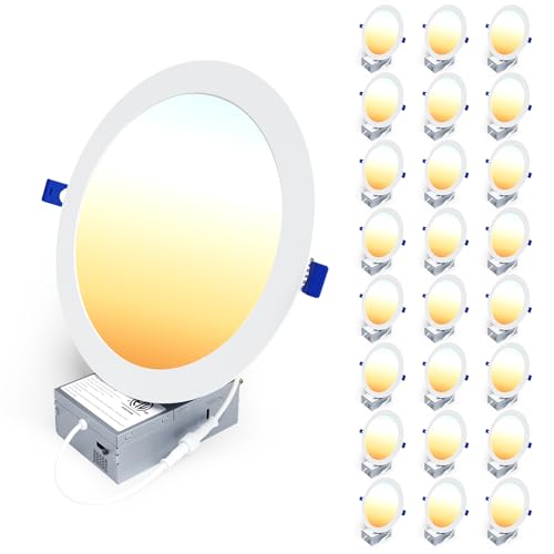 Ensenior 24 Pack 8 Inch LED Recessed Ceiling Light, Dimmable, 2700K-5000K 5CCT, 1600LM 18W 120V, High Brightness Dimmable Canless Wafer Downlight - ETL&FCC&IC