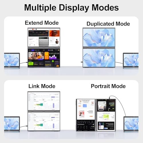 Image of Dual Portable Monitor, 18.5 inch 1080P FHD IPS Folding Stacked Triple Laptop Screen Extender, USB-C Plug & Play Travel Extended Computer Display for Laptop PC Windows Mac w /Stand & VESA Mountable