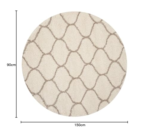 Image of Moroccan Design Microfiber Hand Woven Shaggy Carpet Collection with 2 inch Pile Height Carpet for Living Room Size 3x5 feet coular Ivory /Beige