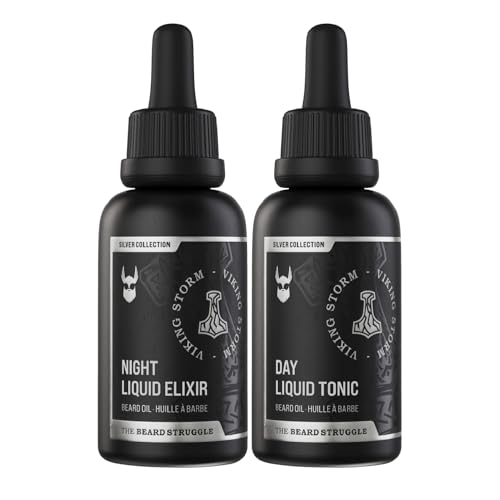 The Beard Struggle Tonic + Elixir Beard Oil Bundle, Silver Collection, Viking Storm, Pack of 2