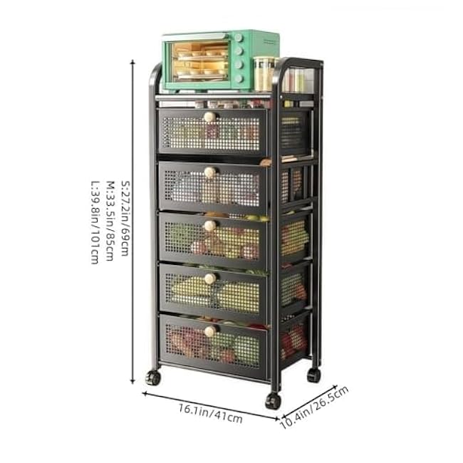 Rolling Kitchen Storage Cart Metal Utility Organizer with Wheels Removable Mesh Baskets Storage Shelves Multi-Purpose(White,101cm)-DOzSw9Cm