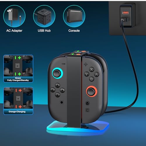 Image of Mocagen Controller Charger for Nintendo Switch 2, Magnetic 4 in 1 Joy-Con Holder, Dynamic Light, Fast 2H Charge Compatible with Switch 2 Joy Con Charger Station Accessories