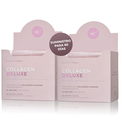 Swedish Collagen Deluxe | Suplemento líquido de colágeno marino hidrolizado de 12.500 mg - 40 dosis diarias de 25 ml | Ácido hialurónico, biotina y vitamina C para cabello, piel, uñas y articulaciones