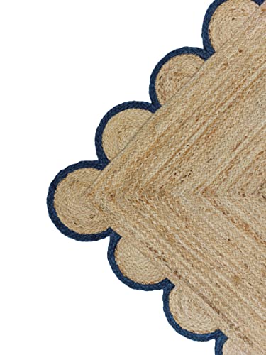 Tapete decorativo de yute natural con borde azul 2x3 miniatura 5