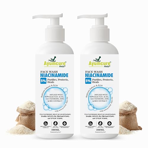 Image of Ayumcure 5% Niacinamide Face Wash 200g | with 0.5% Salicylic Acid, Glutathione, Zinc & Rice Extract | Anti-Acne, Brightening Cleanser for Combination & Oily Skin | Unisex Daily Face Wash (Pack of 2)