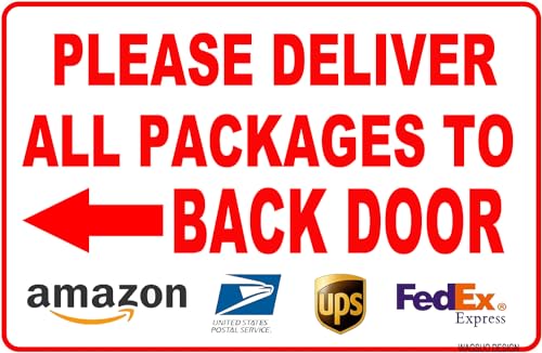 WAGSUO Tin Metal Sign 12x8in Please Deliver All Packages To Back Door Left Arrow Aluminum Composite Outdoor Home Delivery Custom Signs For Yard Home