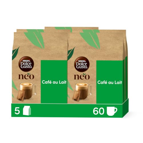 NEO Café au Lait - 60 Dosettes de café (5 boîtes de 12 dosettes) Compatibles uniquement avec les machines à café NESCAFÉ® Dolce Gusto® NEO