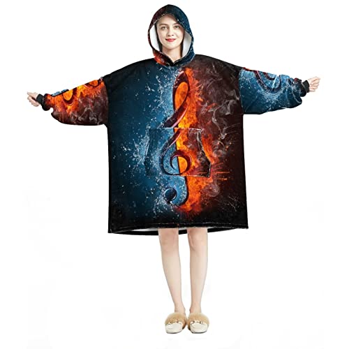 Sweat à capuche flanelle sherpa original motif musique feu glace idée cadeau adulte