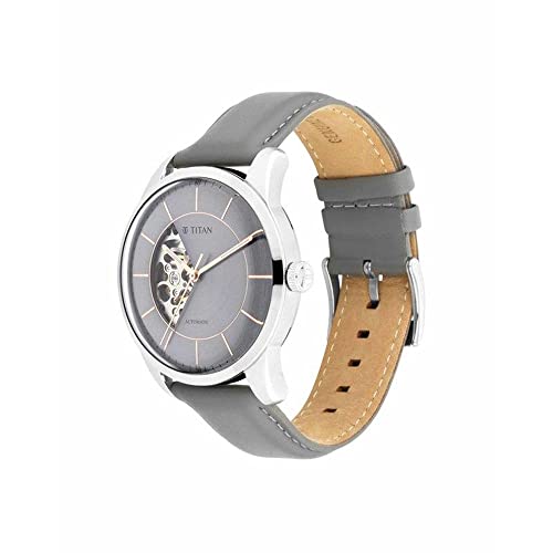Titan Automatics Grey Dial & Gold Band Automatic Leather Strap Analogue Watch for Men-NS90126SL01 - Image 3